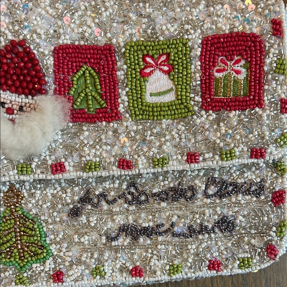 Festive Santa Beaded Bag—Silver Green and Red Beaded Shoulder Bag Viral TikTok - Picture 4 of 8
